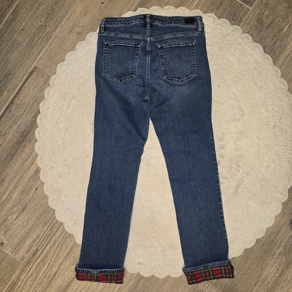 Vintage Ralph Lauren Dark Blue Crop Straight Leg Jeans With Plaid Cuff Lining - Picture 5 of 9